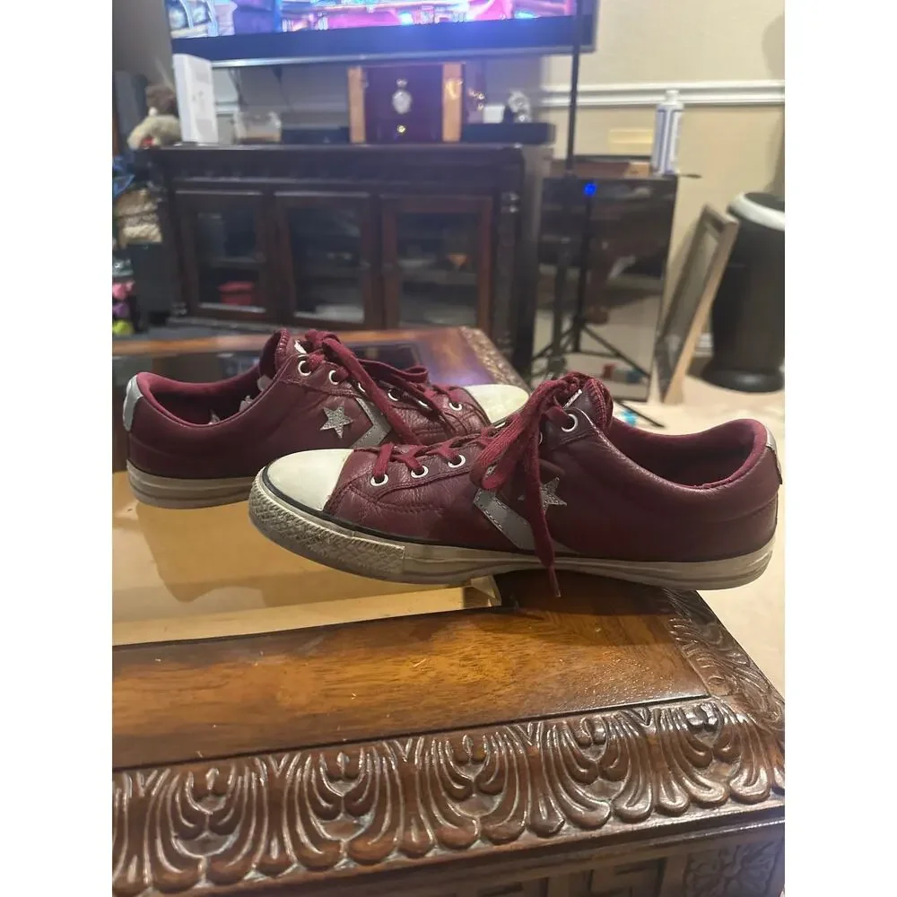 ⭐️ Men’s Converse All Star Burgundy Leather Sneakers Size 9.5 Skater Grunge - Picture 2 of 5